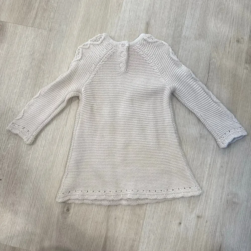 Cupcakes & Cashmere Girls Cable Knit Sweater Dress Bow Neutral Cream Size 18M
